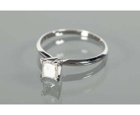 DIAMOND SOLITAIRE RING
the princess cut stone approximately 0.50 carats, in fourteen carat white gold, size N