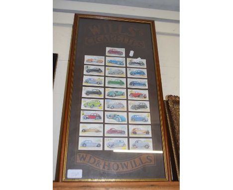 Wills cigarettes vintage motor cards, framed and glazed