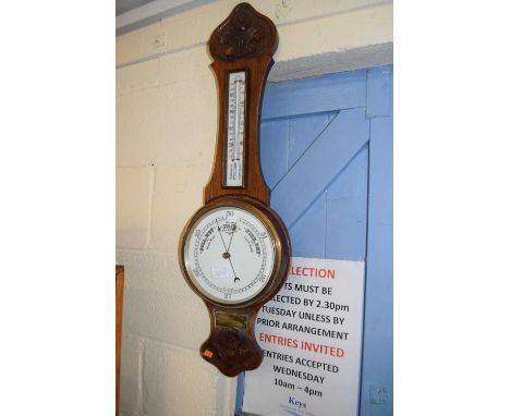 Late 19th Century oak cased barometer and thermometer combination