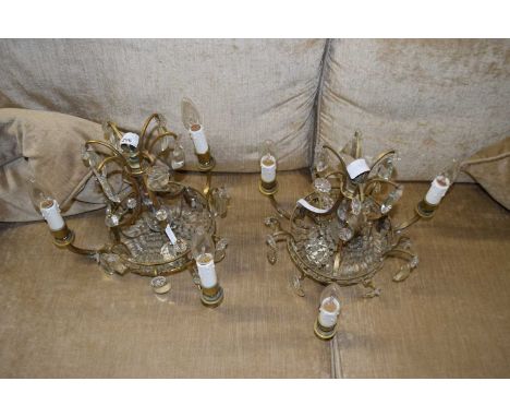 Pair of three branch ceiling light fittings with glass drapes