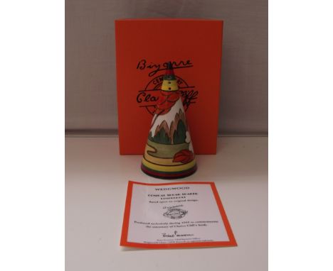 Wedgwood Clarice Cliff design 'Limberlost' conical sugar sifter, boxed with C.O.A, 14cm in height