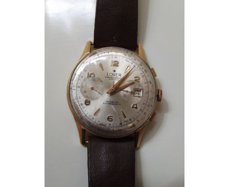 18 carat gold cased Lover Chronographe wrist watch, manual wind, working (slight attention to dial required)