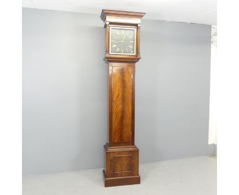 A Smiths Astral longcase clock in mahogany case, with quartz movement and shelved interior. 49x200x29cm 