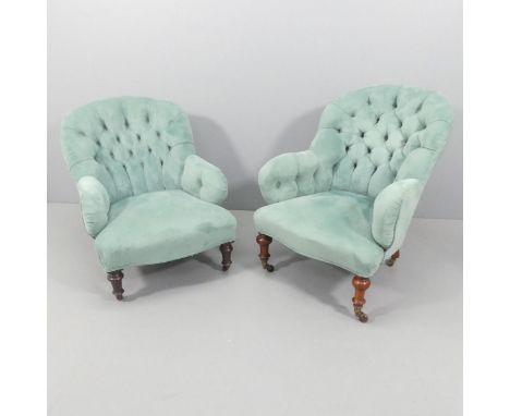 Two similar Victorian mahogany and button-back upholstered armchairs. 
