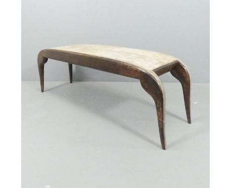 R &amp; Y AUGOUSTI - A French Art Deco style bench in shagreen and palmwood, with maker's metal plaque beneath seat,&nbsp;cur