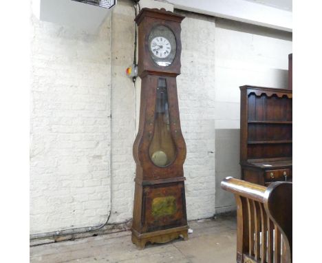 L VENTRILLARD a MORTAIN - A 19th century pine cased Comptoise clock, with enamelled dial and all over hand painted decoration