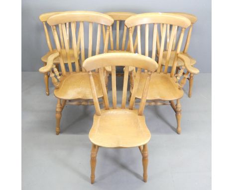 A set of six modern pine stick-back dining chairs (4+2).Generally good condition with use related marks and scratches. Have b