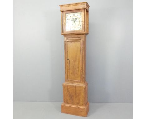 THOMAS HOLMES, CHEADLE - An antique mahogany cased 30 hour longase clock, with 12" enamelled square dial with painted decorat