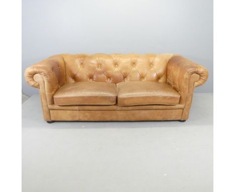 A modern button-back leather upholstered Chesterfield style sofa. Overall 200x72x104cm, seat 150x42x60cm. WITH THE OPTION TO 