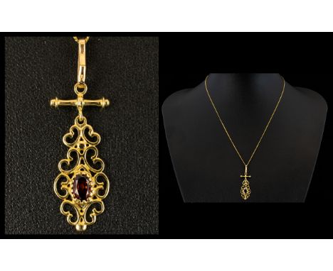9ct Gold Topaz Set Pendant with Attached 9ct Gold Chain. Both Pendant and Chain Hallmark for 9ct Gold. As Brand New Condition