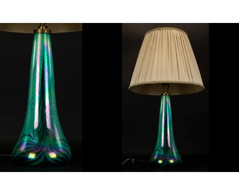 John Ditchfield Superb Quality Opalescent Glass Lamp Base Slim handblown lamp with bulbous base, the whole in iridescent blue