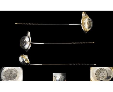 George II Fine Quality Silver Toddy Ladle with Twisted Horn Handle Inset with a George II Silver Shilling Dated 1758, Elegant