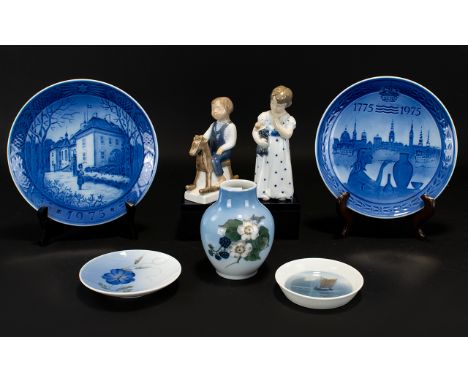 A Collection Of Decorative Ceramic Items Five In total to include two Royal Copenhagen Figures, four Royal Copenhagen plates 