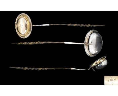 George III Sterling Silver Toddy Ladle with Twisted Horn Handle, Elegant Slim Design with Silver Tip. Hallmark London 1790, M