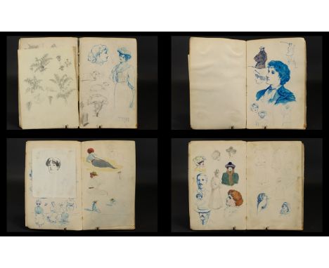 Captain George Drummond-Fish (British 1876-1938) A Late 19th/Early 20th Century Annotated Sketch Book Hardcover artist's fiel