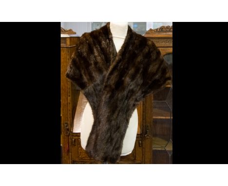 Dark Brown Vintage Mink Stole, fully lined. Label to interior reads 'Frank K Mendelski, Sunbury on Thames'.