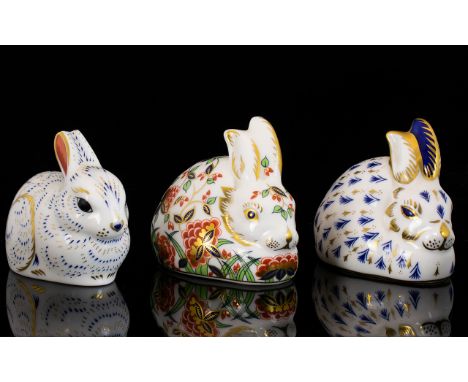 Royal Crown Derby Small Collection of Hand Painted Ceramic Paperweights ( 3 ) In Total. Comprises 1/ ' Rabbit ' One of the Or