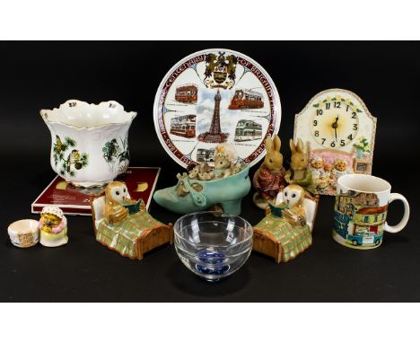 A Mixed Collection Of Ceramics And Collectibles To include Blackpool tramways collectors plate, two Border Fine Arts Beatrix 