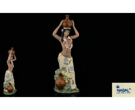 Nadal - Lladro Style Hand Painted Porcelain Tall and Impressive Figure - South Pacific Girl. Model No 4127. Height 22 inches 