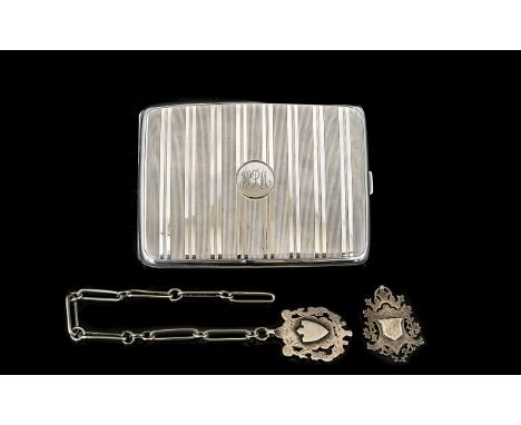 Early 20th Century Sterling Silver Cigarette Case Hallmarked to interior Birmingham 1923, engine turned striped texture to ou