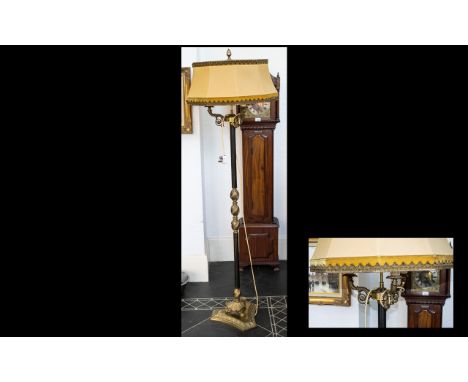 Ornate Brass Standard Lamp Raised on brass claw and ball feet with reeded central column and brass bead detail trefoil scroll