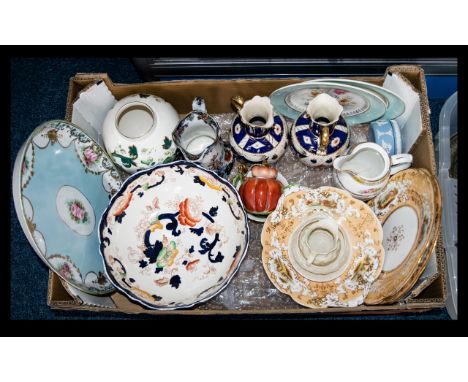 Box Of Collectables To Include Crown Larence England Plates With Floral Decoration To Centre, Wedgwood Jasperware Trinket Box