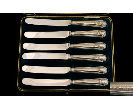 Mappin &amp; Webb Set of Six Silver Handle Butter Knives of Excellent Quality, Large Size - Ornate Handles. Hallmark Sheffiel