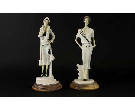 Pair Of Italian Hand Painted Modern Ceramic Figures, Both dressed as 1920's Flapper Girls. Signed to both bases, 12 inches in