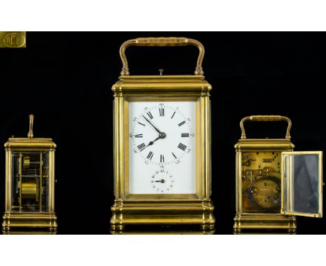 French Mid 19th Century Pierre Drocourt Strike / Repeating Brass Carriage Clock. c.1860, Stamped with The Makers Mark to Back