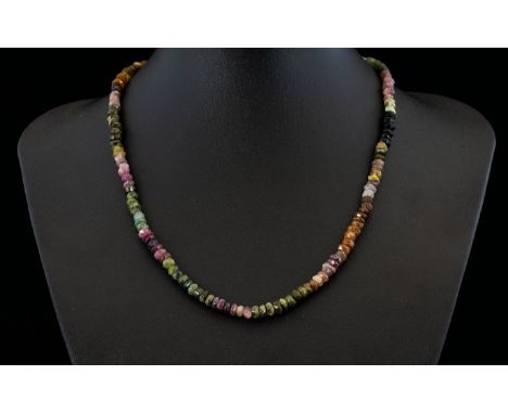 Multi Colour Tourmaline Rondelle Bead Necklace, the classic colours of tourmaline, green, pink, black, yellow ochre and teal 