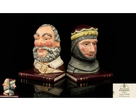 Royal Doulton Shakespearean Hand Painted Ceramic Bookends - Falstaff and Henry V, Modelled by David. B. Briggs. Issued Betwee