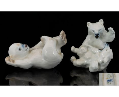 Royal Copenhagen Good Quality Porcelain Polar Bear Figures ( 2 ) Figures In Total. Comprises 1/ Polar Bear Cub, Model No 537.