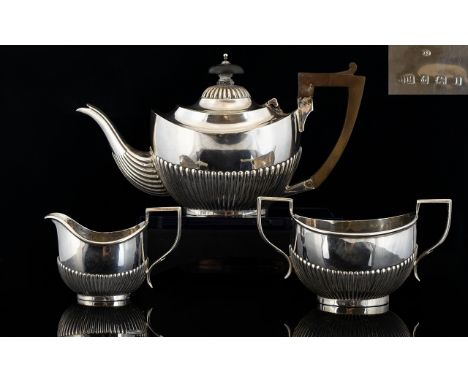 Edwardian Period - Silver 3 Piece Bachelors Tea Service of Excellent Proportions. Comprises Teapot, Milk Jug &amp; Sugar Bowl