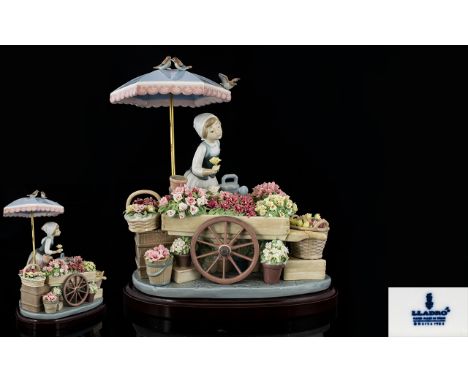 Lladro - Large and Superb Porcelain Figurine ' Flowers of the Season ' Model 1454, Issued 1983. Sculptor Jose Puche. Width 10