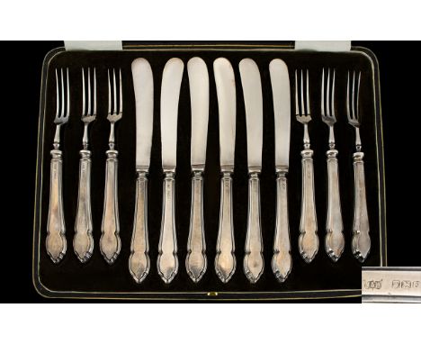 Mappin &amp; Webb Top Quality ( 12 ) Piece Fruit Set, Consists of Six Fruit Forks and Six Knives. All with Hallmarked Silver 