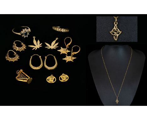 A Good Collection of 9ct Gold Assorted Jewellery. Comprises 3 Pairs of 9ct Gold Earrings, A Few 9ct Gold Charms, 9ct Gold Pen