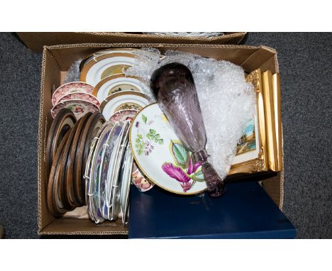 A Mixed Collection Of Ceramics Glass And Decorative Items A Varied lot to include several cabinet plates, boxed Royal Worcest