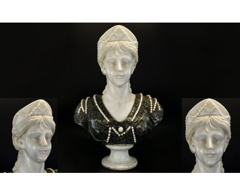 A Late 19th /Early 20th Century Art Nouveau Marble Portrait Bust - Possibly Queen Alexandra Of Denmark Large scale bust in wh