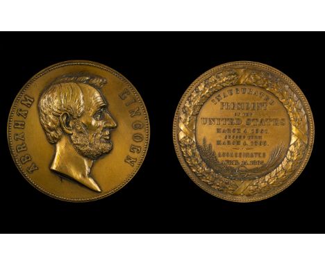 Abraham Lincoln Interest 1865 Proof like, chocolate brown Lincoln Presidential medal, 3 inch PR12 US Mint Dated 1865 but firs