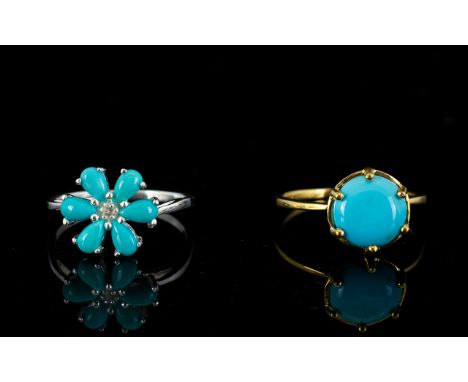 Two Sleeping Beauty Mine Turquoise Rings, a round cut 3ct turquoise from the no longer mined Sleeping Beauty Mine in Arizona,