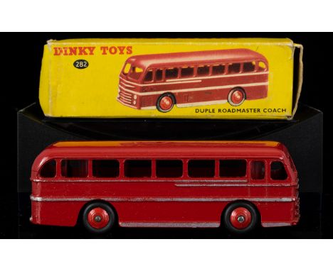 Dinky Toys diecast, Duple Roadmaster Coach in red with silver coachlines in original yellow and red spot box 282