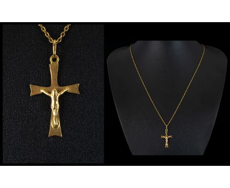 18ct Yellow Gold Cross with Attached 9ct Gold Long Chain. Both Hallmarked for 18ct &amp; 9ct Gold. Chain Length 22 Inches - 5