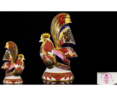 Royal Worcester Hand Painted Connoisseur Collection Imari Cockerel Candle Snuffer. Royal Worcester Stamp to Underside. 5.5 In