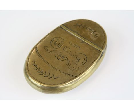 Victorian brass snuff box with hinged lid dated 1880 