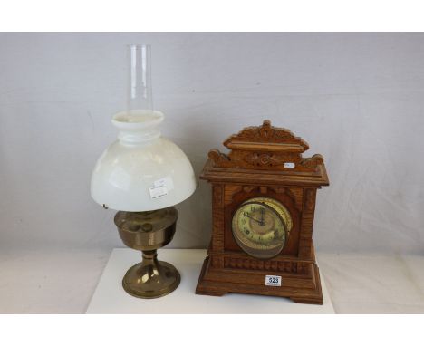 19th century Oak Cased American Ansonia Co. Mantle Clock with Eight Day Syria Strike, Gilt Dial with Key, 45cms high together
