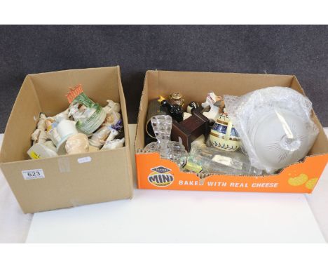 Box of mainly ceramic animals and birds  to include Beswick, Lomonsov and Herend together with Tray of Mixed Ceramics and Gla