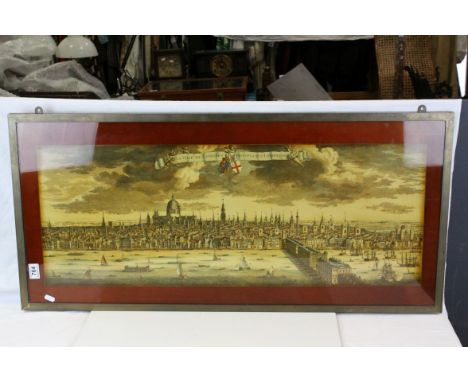 19th century Style Print of a French Engraving of London titled ' La Ville De Londres Prospectus Londinensis ' 92cms x 35cms,
