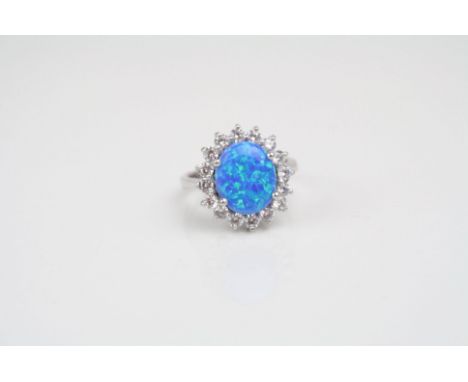 Silver CZ and opal dress ring 