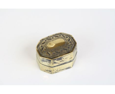 Georgian Style Gilt Metal Patch or Pill Box of Rectangular Form with Canted Corners