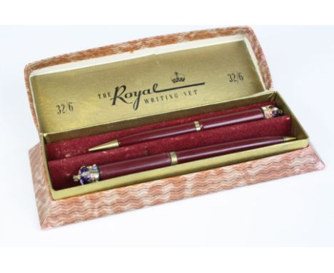 Boxed ' The Royal Writing Set 32/6 ' featuring a Pen and Pencil made to commemorate the coronation of Elizabeth II in 1953, e